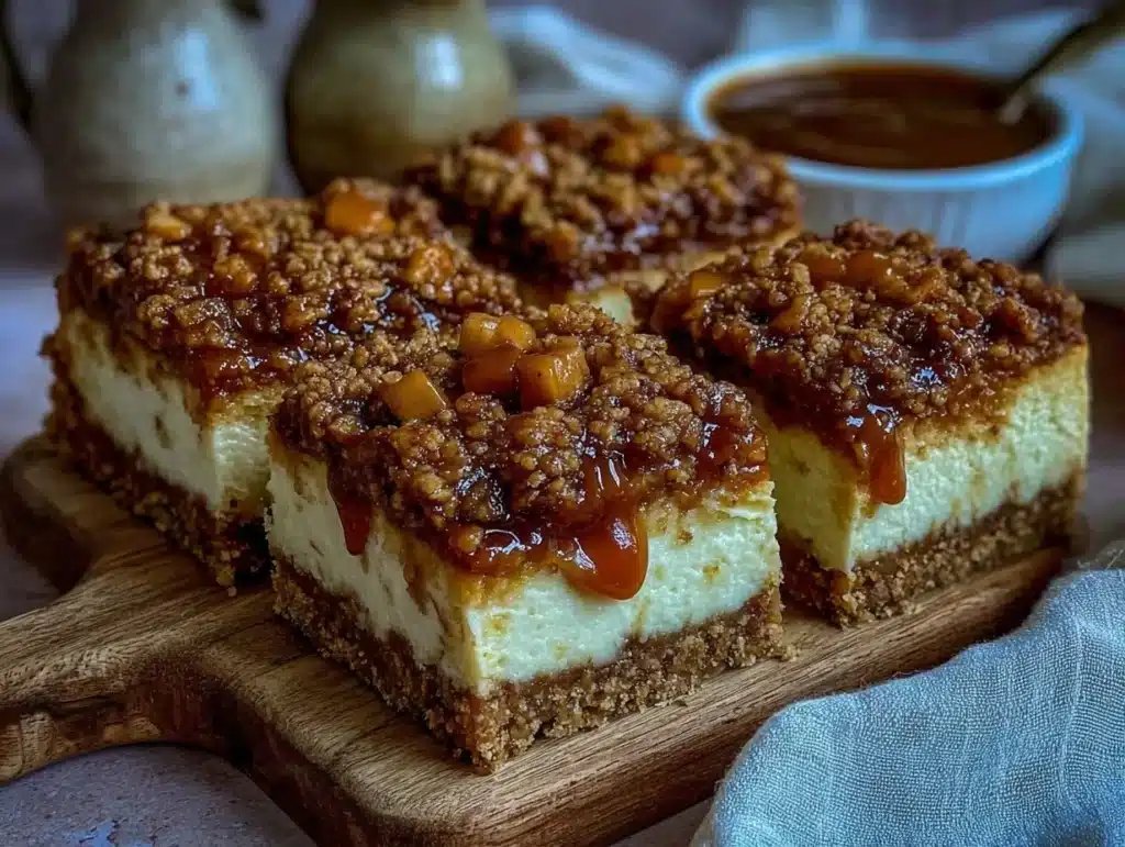 caramel apple crumble cheesecake bars - featured image