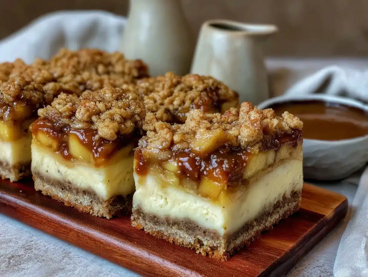 caramel apple crumble cheesecake bars preparation steps