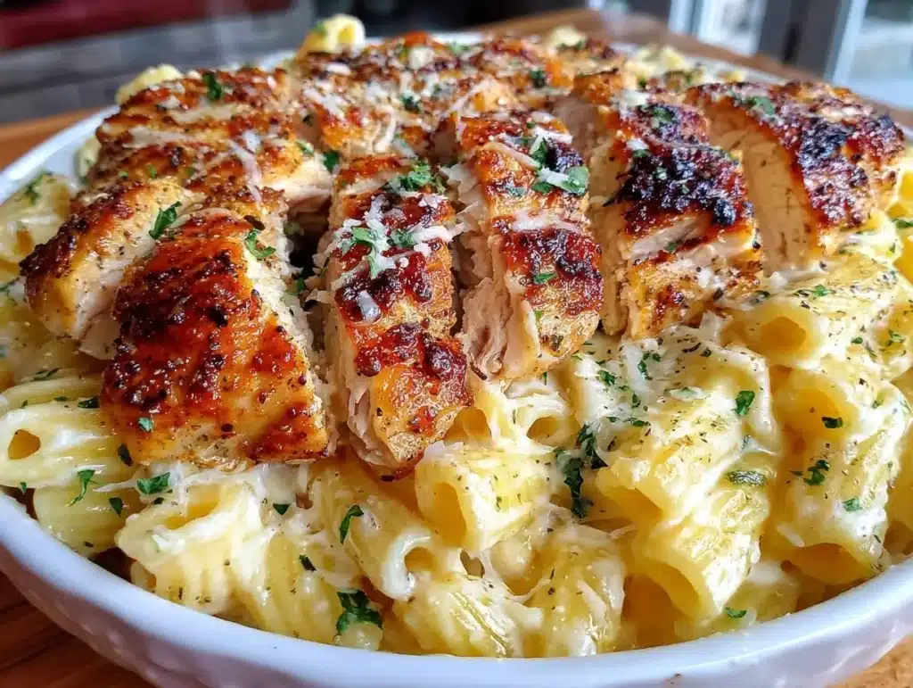 creamy garlic alfredo chicken pasta - featured image