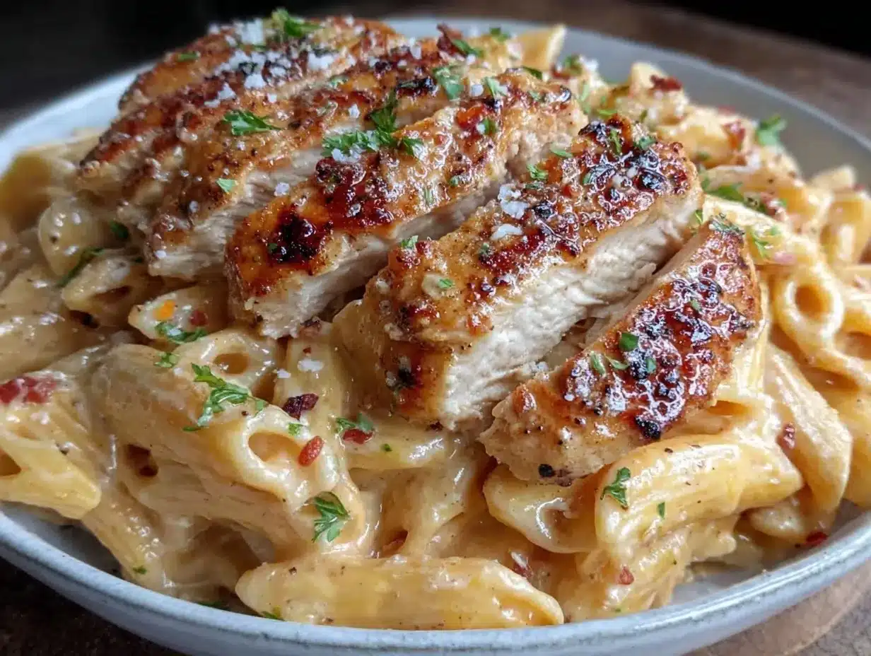 creamy garlic alfredo chicken pasta preparation steps