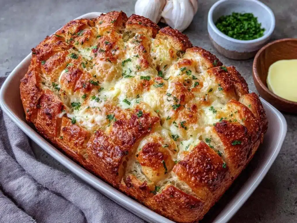 fluffy cheesy garlic bread - featured image