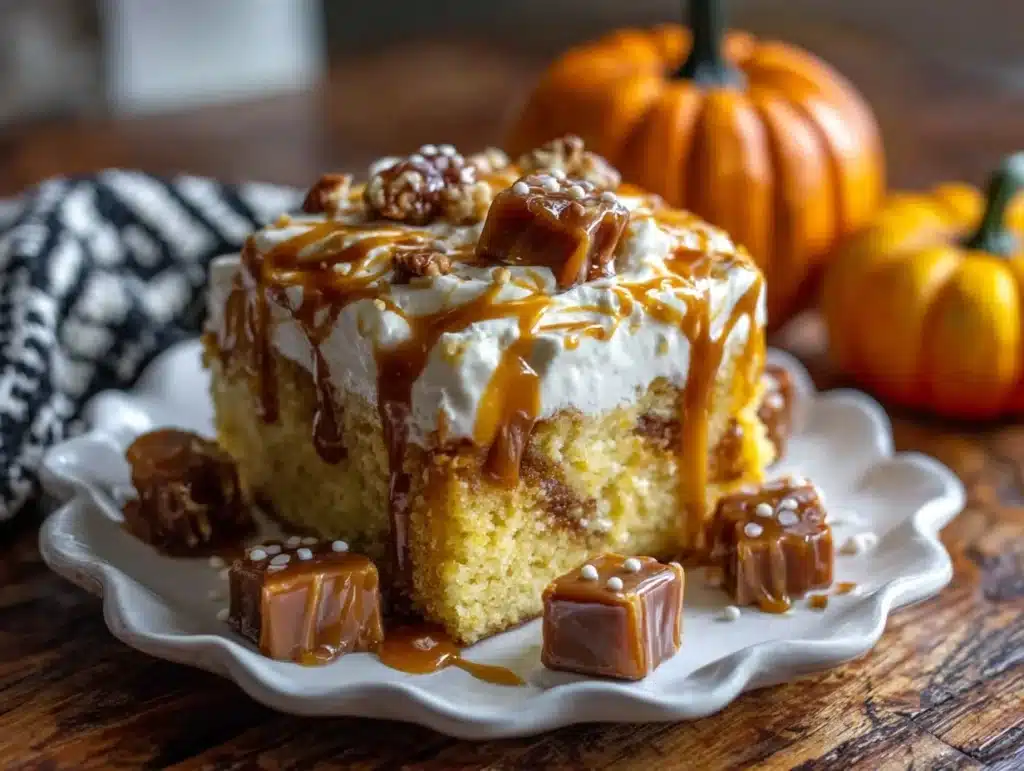 pumpkin spice poke cake - featured image