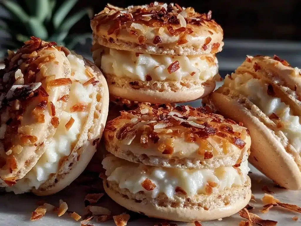toasted coconut cream pie macarons - featured image