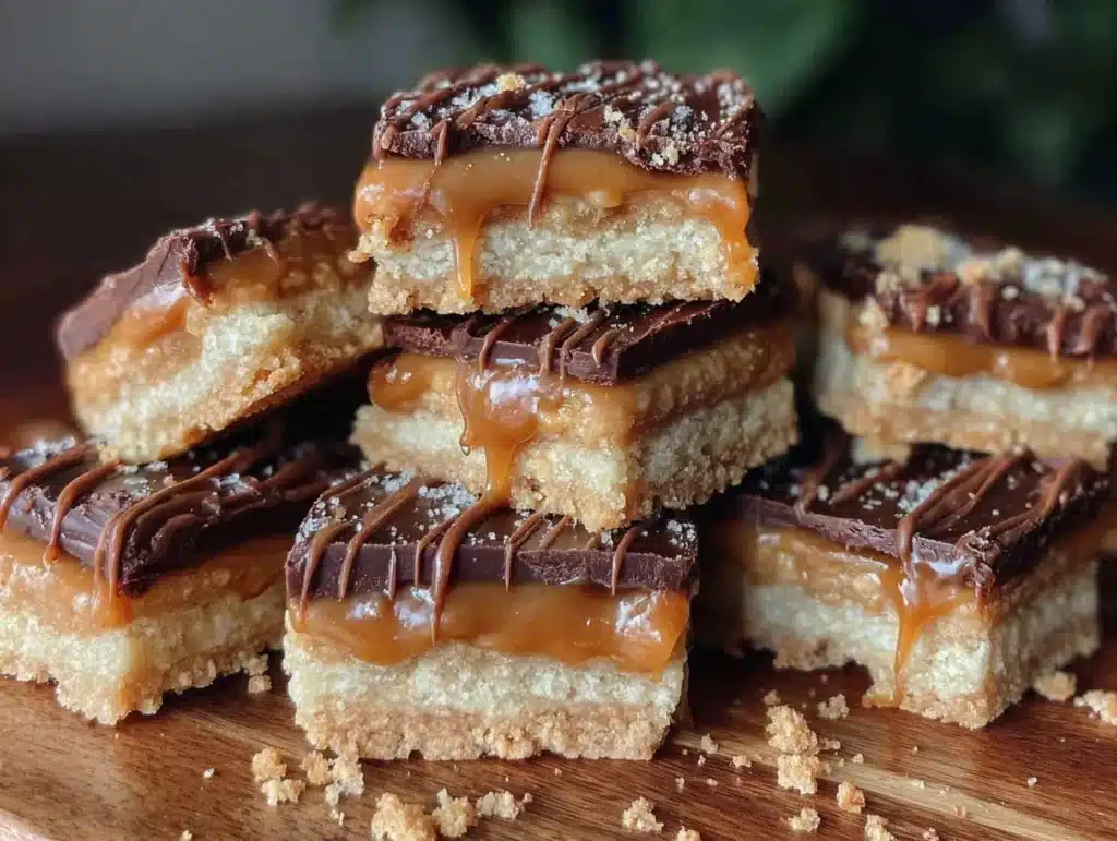 chocolate caramel shortbread bars - featured image