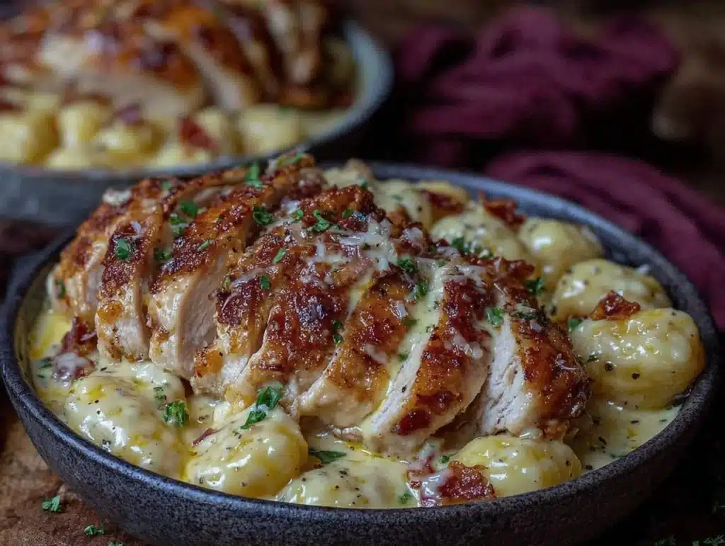 creamy asiago chicken gnocchi - featured image