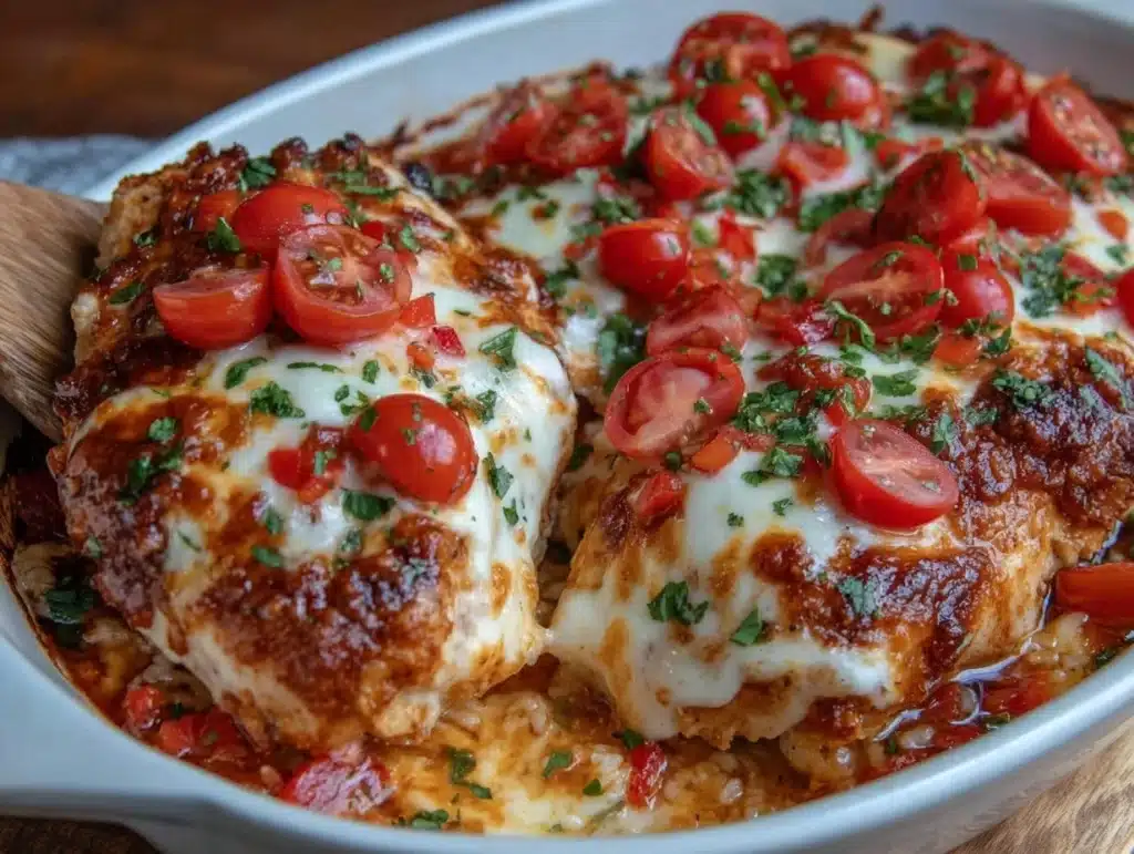 creamy queso chicken and rice bake - featured image