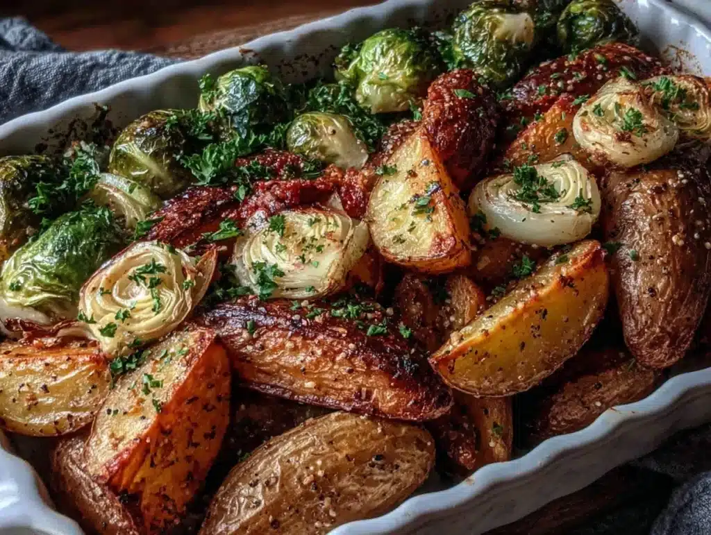 garlic Brussels and potatoes - featured image