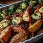 garlic Brussels and potatoes - featured image