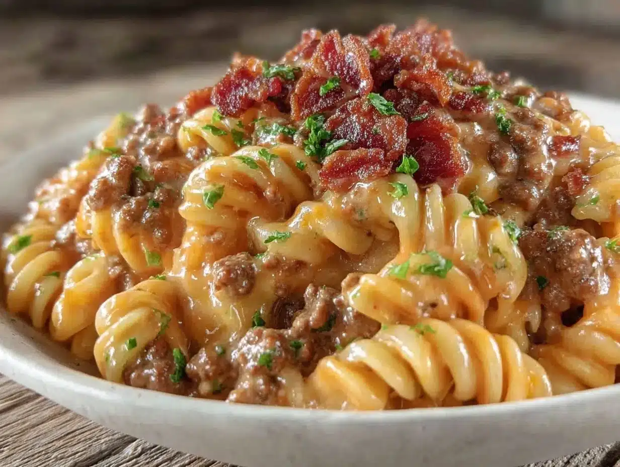 Loaded Bacon Cheeseburger Pasta preparation steps