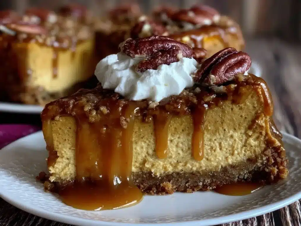 pecan caramel pumpkin cheesecake - featured image
