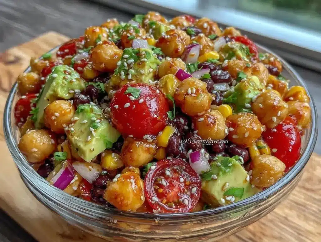 southwest chickpea black bean salad - featured image