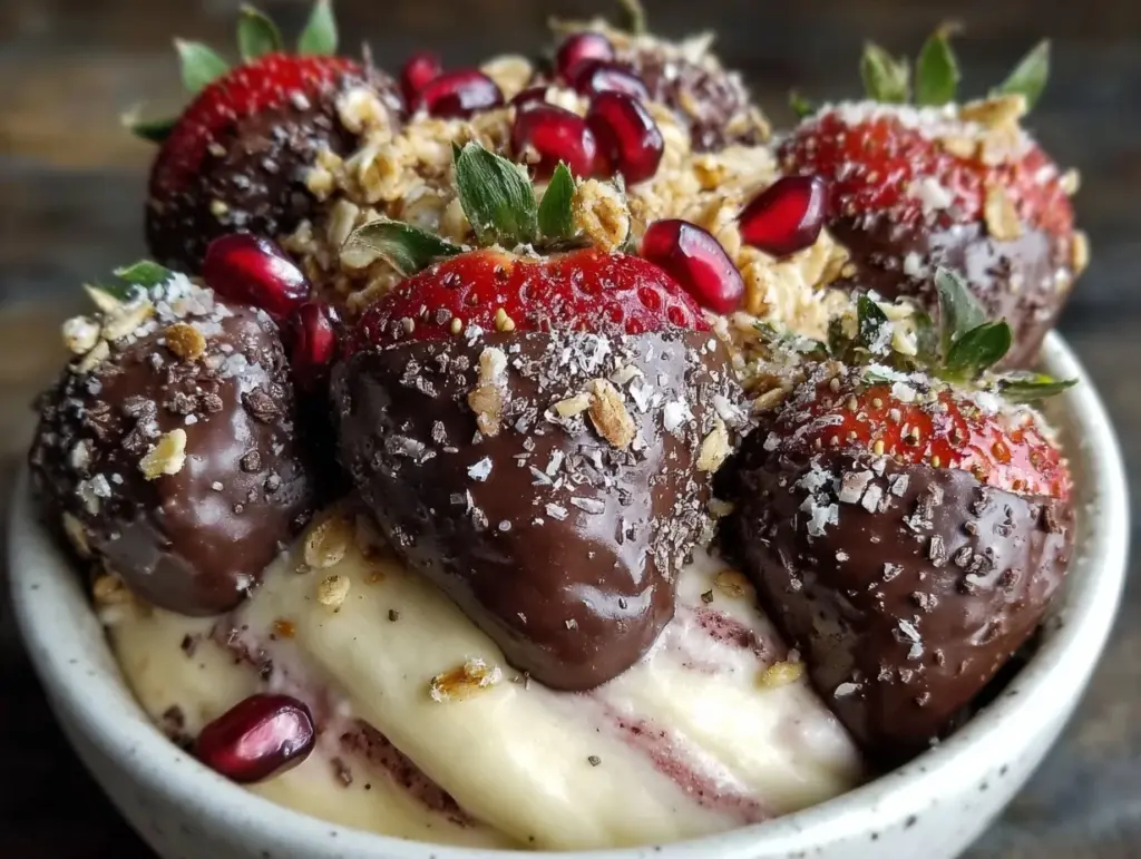 chocolate covered strawberries nice cream bowl - featured image