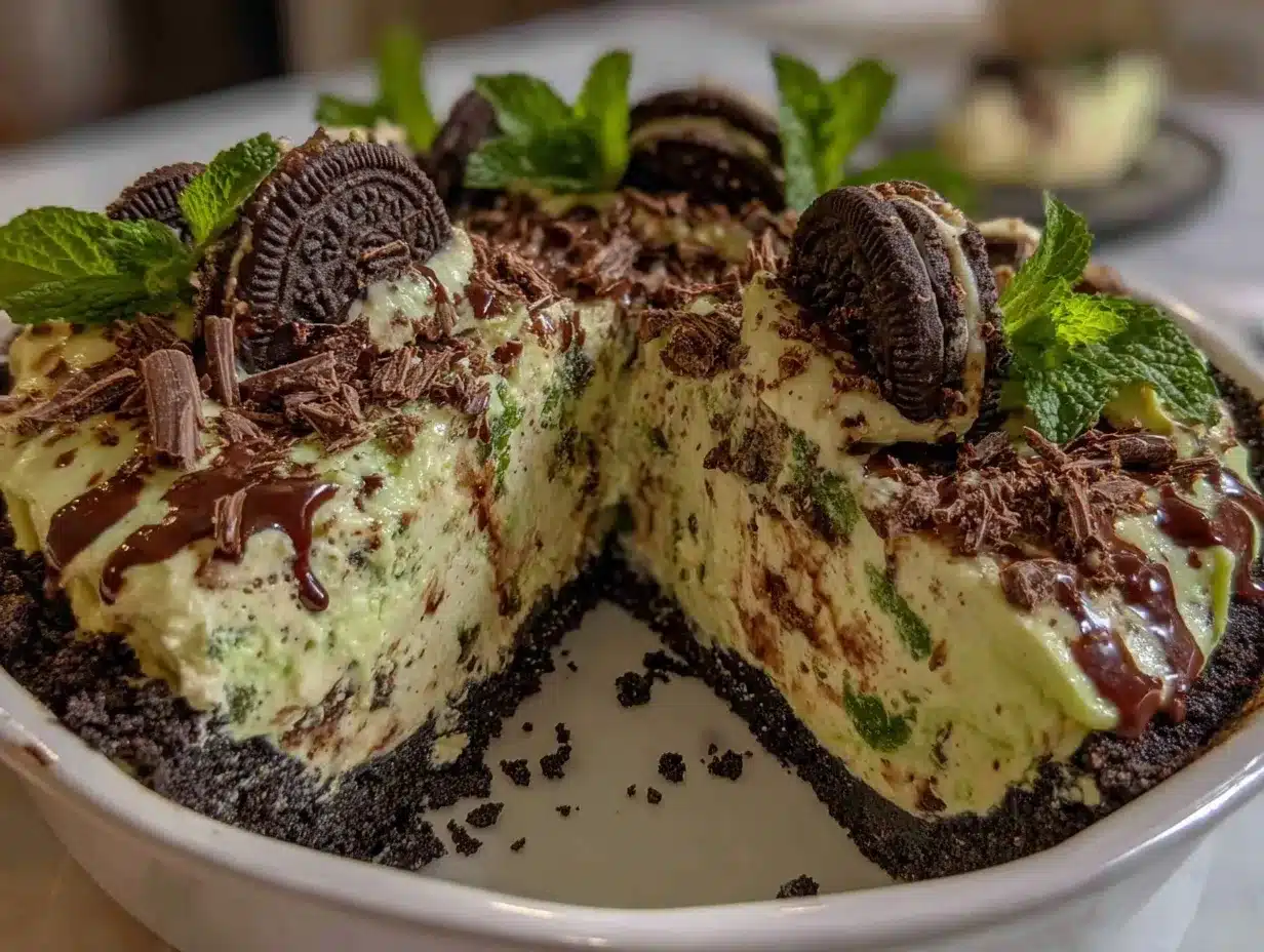 creamy grasshopper pie with Oreo crust preparation steps