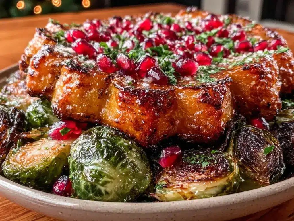 crispy roasted acorn squash and brussels sprouts - featured image