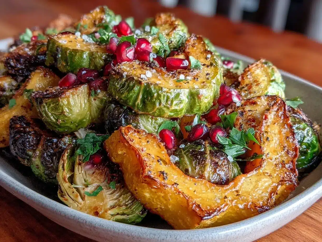 crispy roasted acorn squash and brussels sprouts preparation steps
