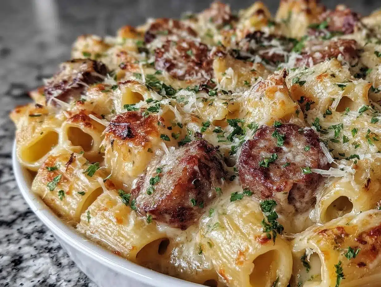 Four-Cheese Sausage Rigatoni Bake preparation steps