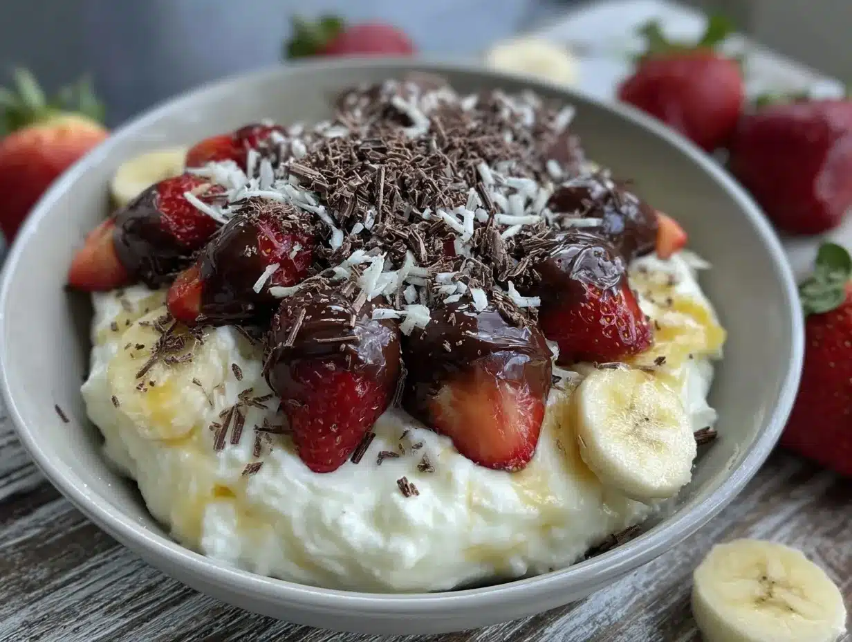 fresh chocolate covered strawberry cottage cheese bowl preparation steps