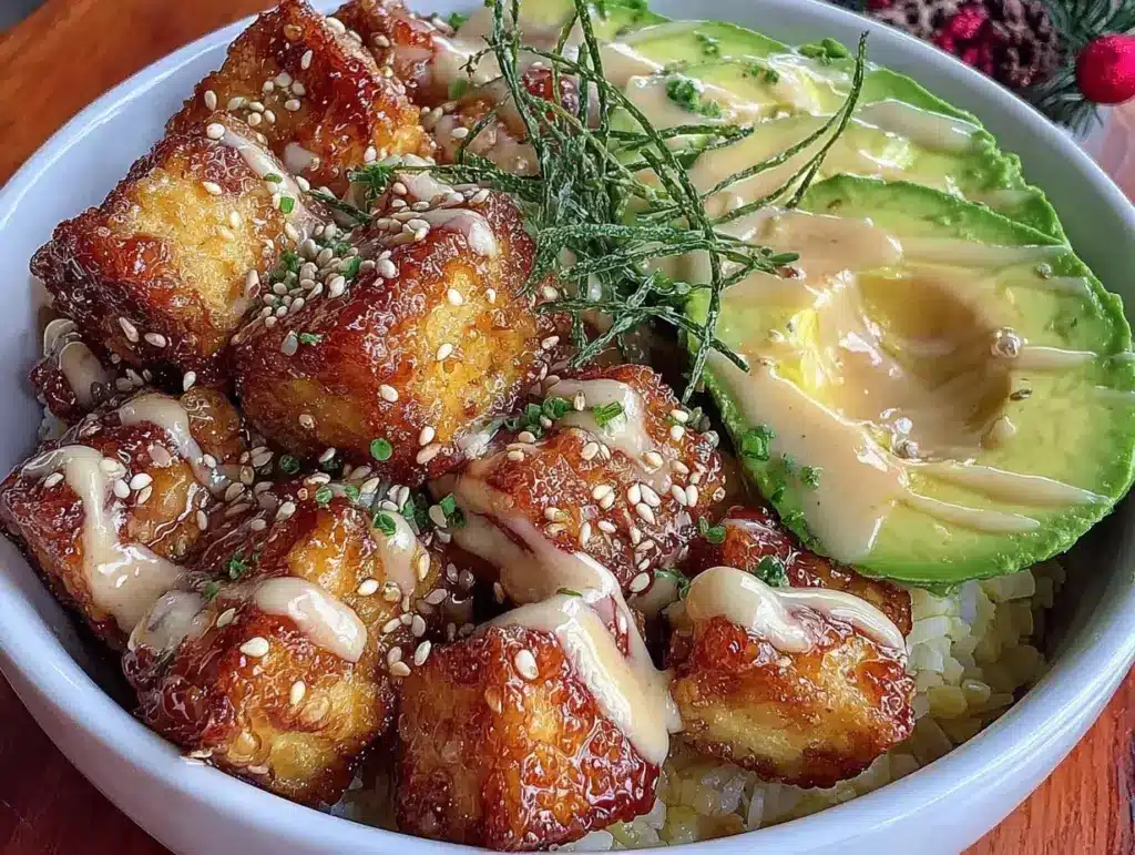 ginger garlic tofu dessert bowl - featured image