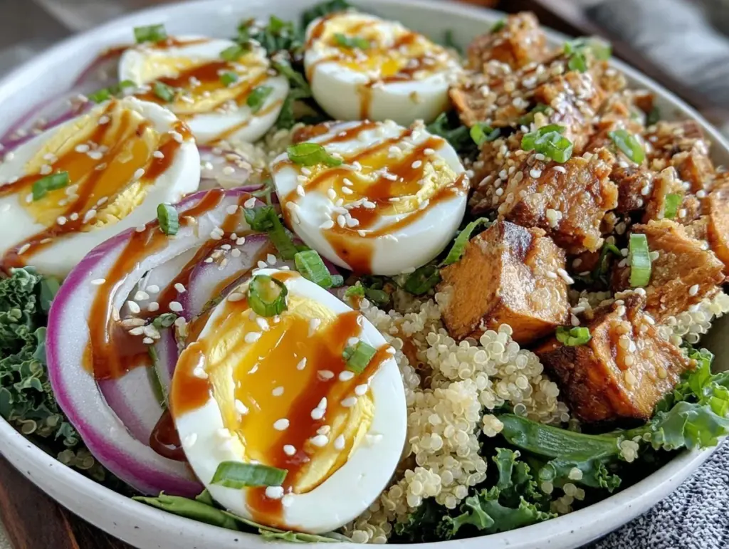 healthy nourish bowl with soft-boiled eggs - featured image