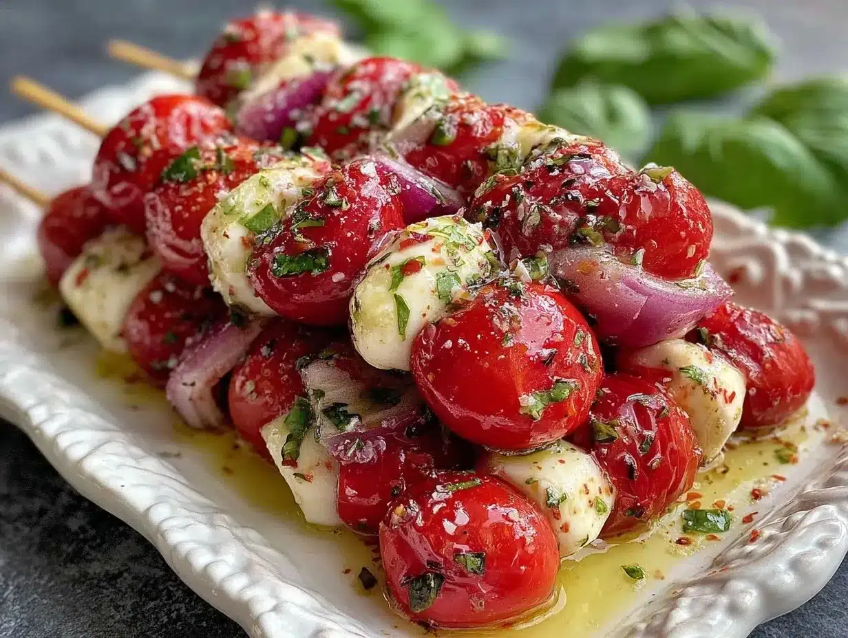 heart-shaped Caprese salad skewers preparation steps