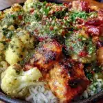 lemon-herb chicken and spicy cauliflower bowl - featured image