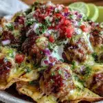loaded nacho party bowl with turkey meatballs - featured image
