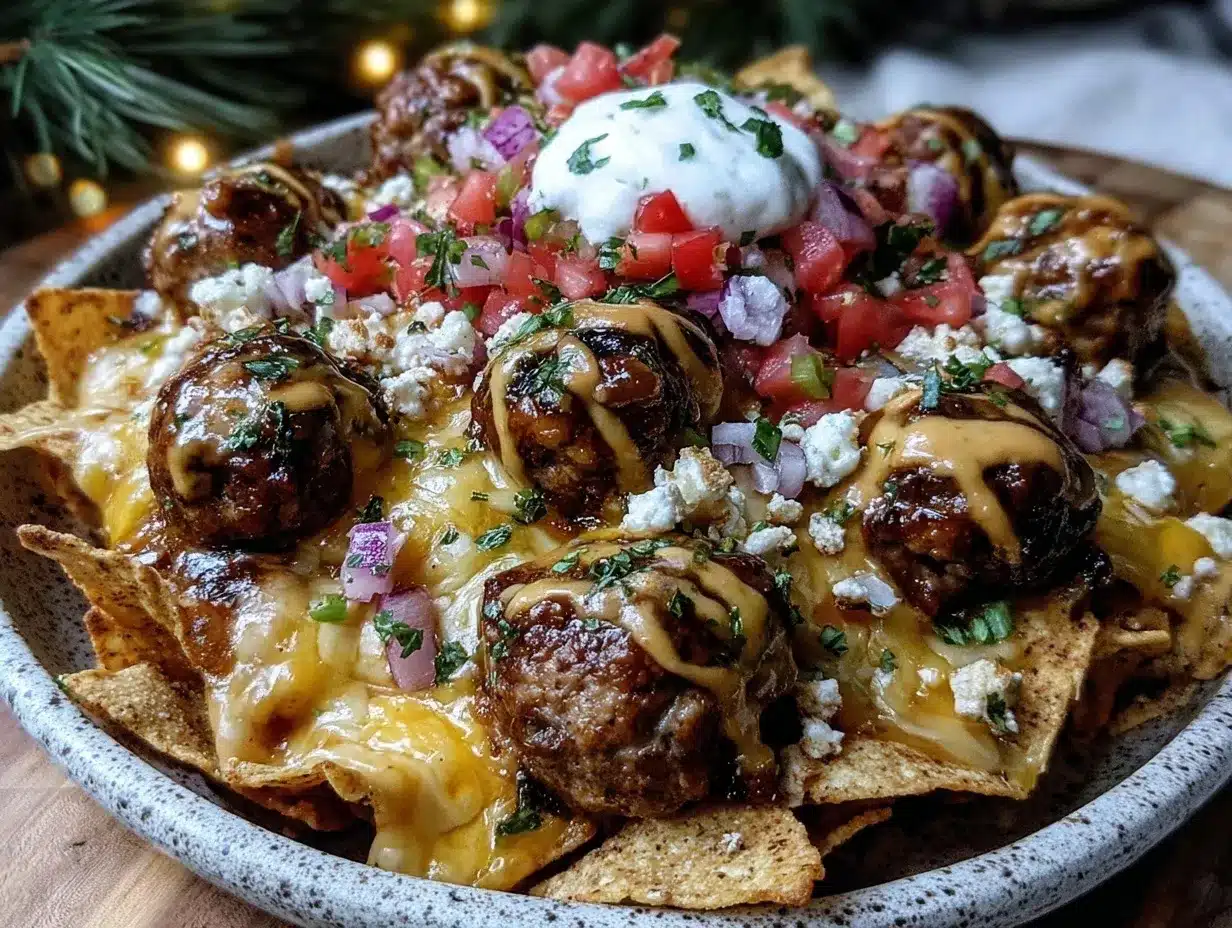 loaded nacho party bowl with turkey meatballs preparation steps