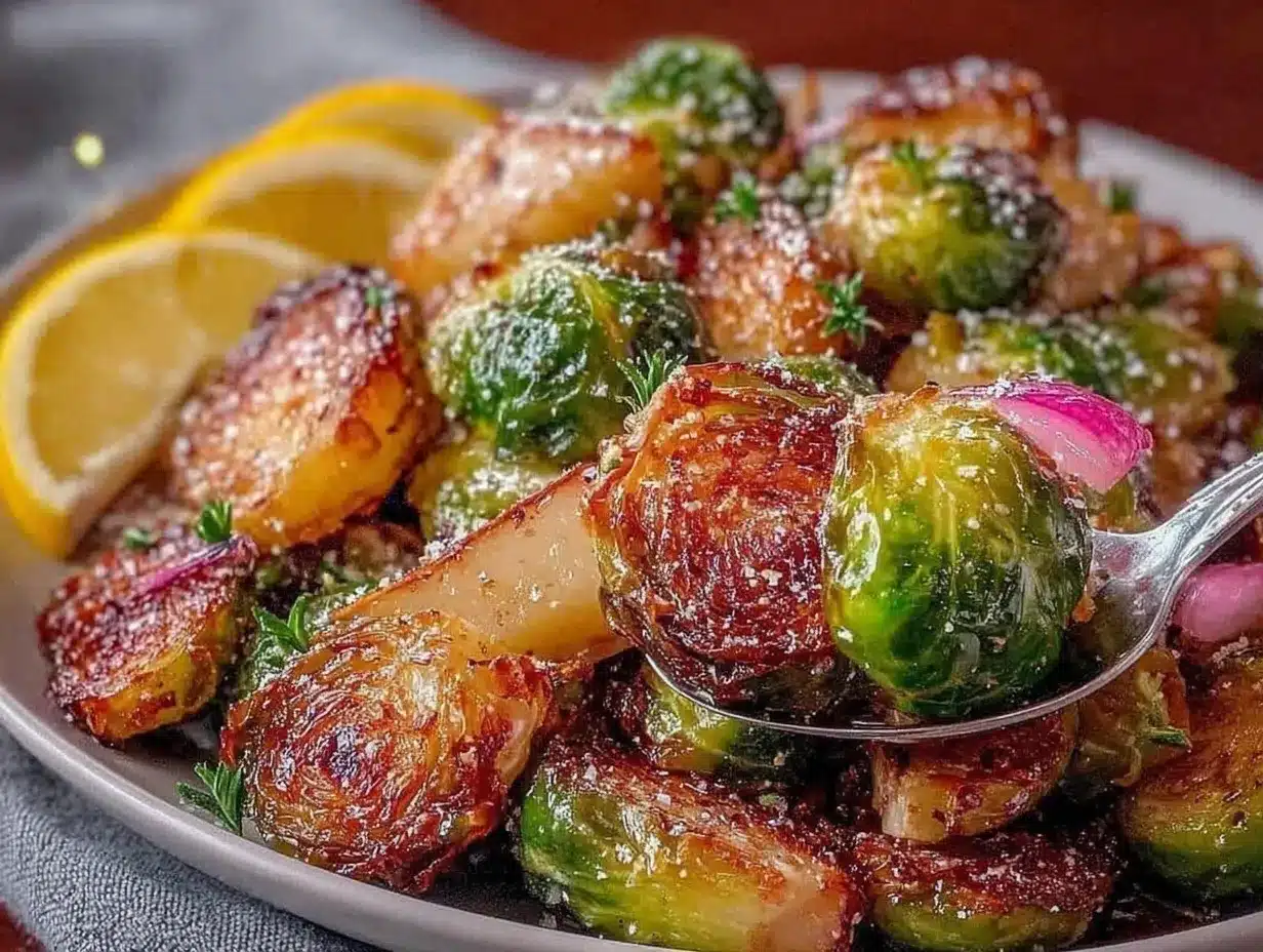 roasted Brussels sprouts with pears preparation steps