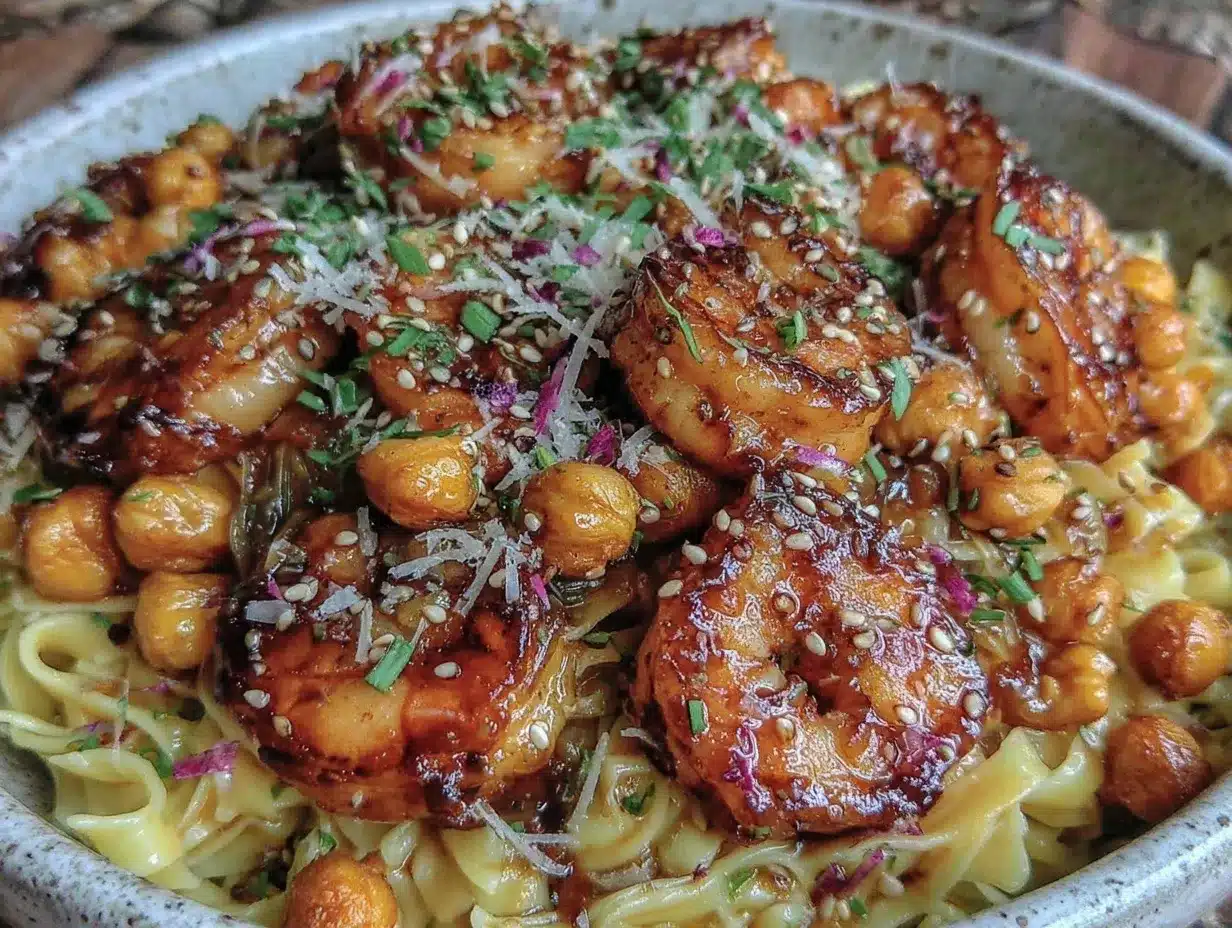 shrimp scampi and crispy chickpeas bowl preparation steps