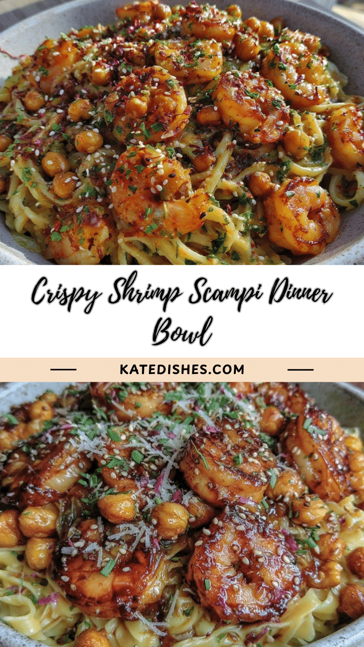 shrimp scampi and crispy chickpeas bowl recipe