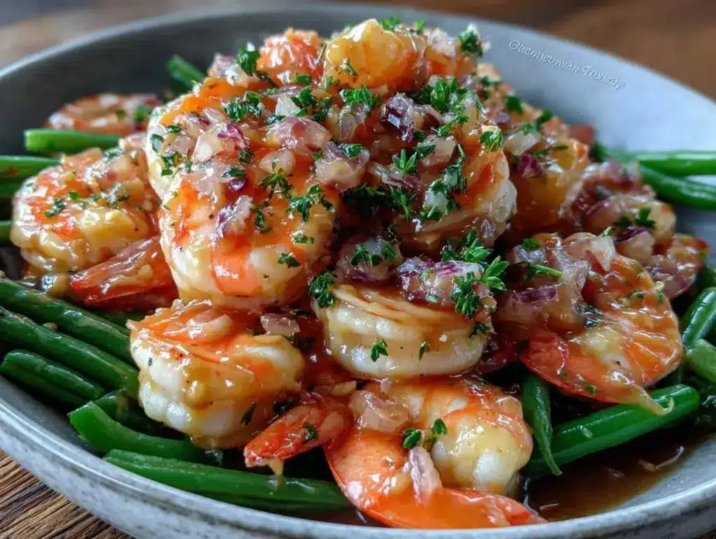 shrimp scampi and garlic green beans bowl - featured image