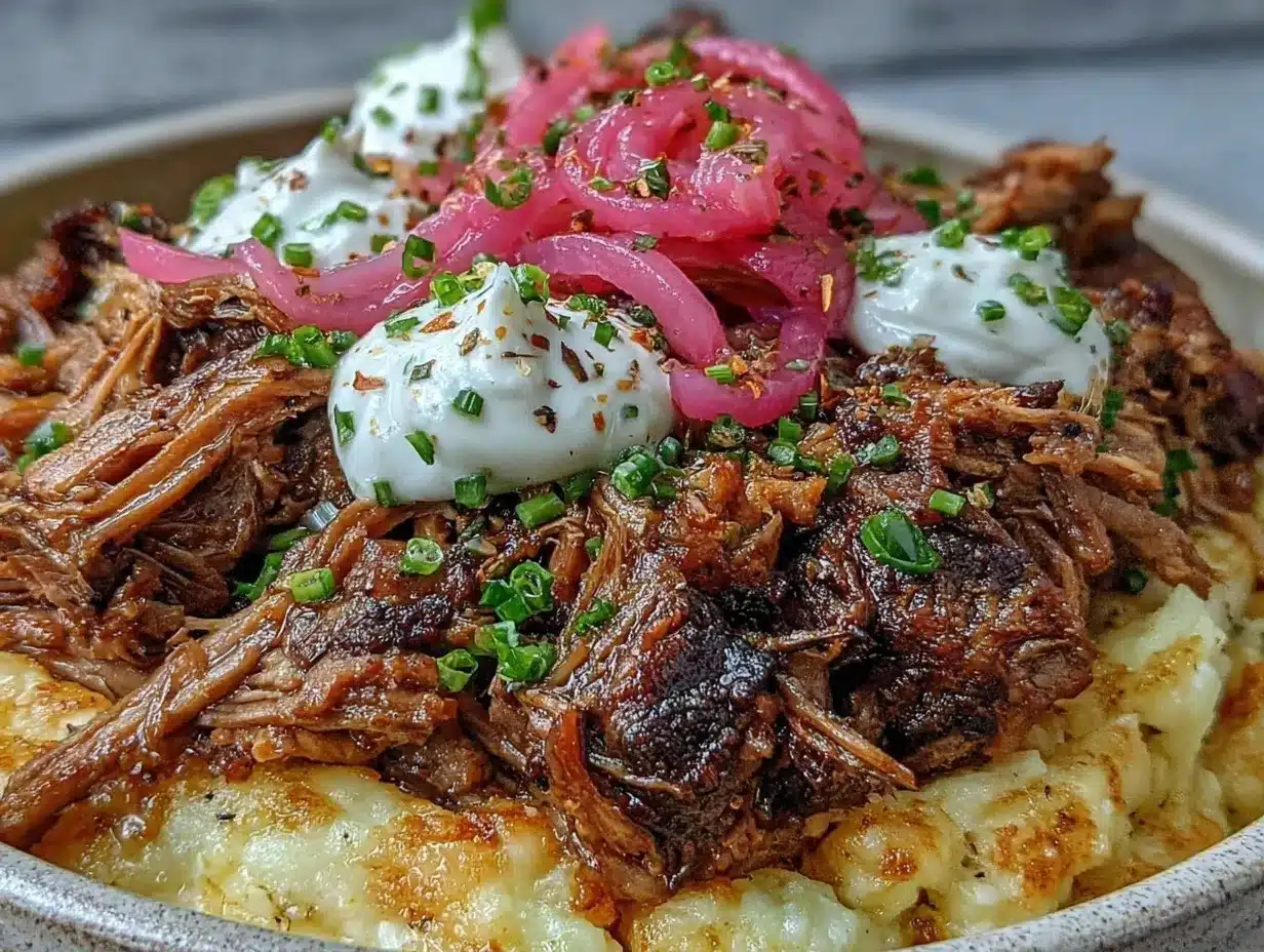 slow-cooker pulled pork dinner bowl preparation steps