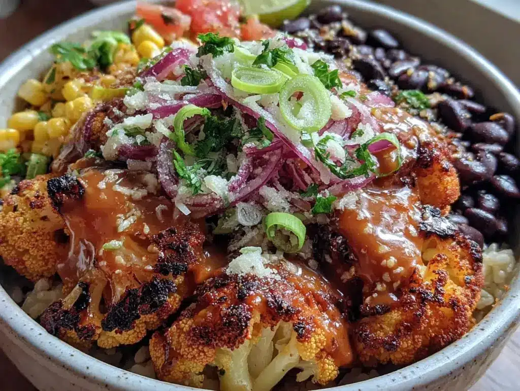 spicy roasted cauliflower nourish bowl - featured image