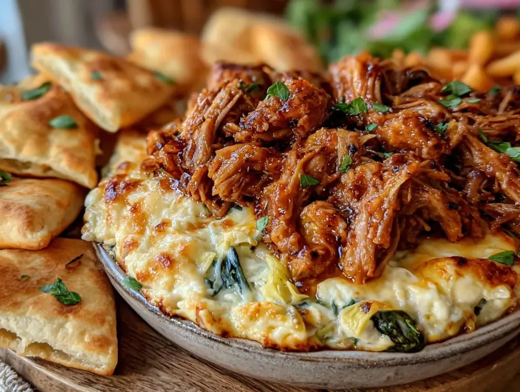 spinach artichoke pulled pork bowl - featured image