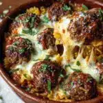 three-cheese meatball mostaccioli bake - featured image