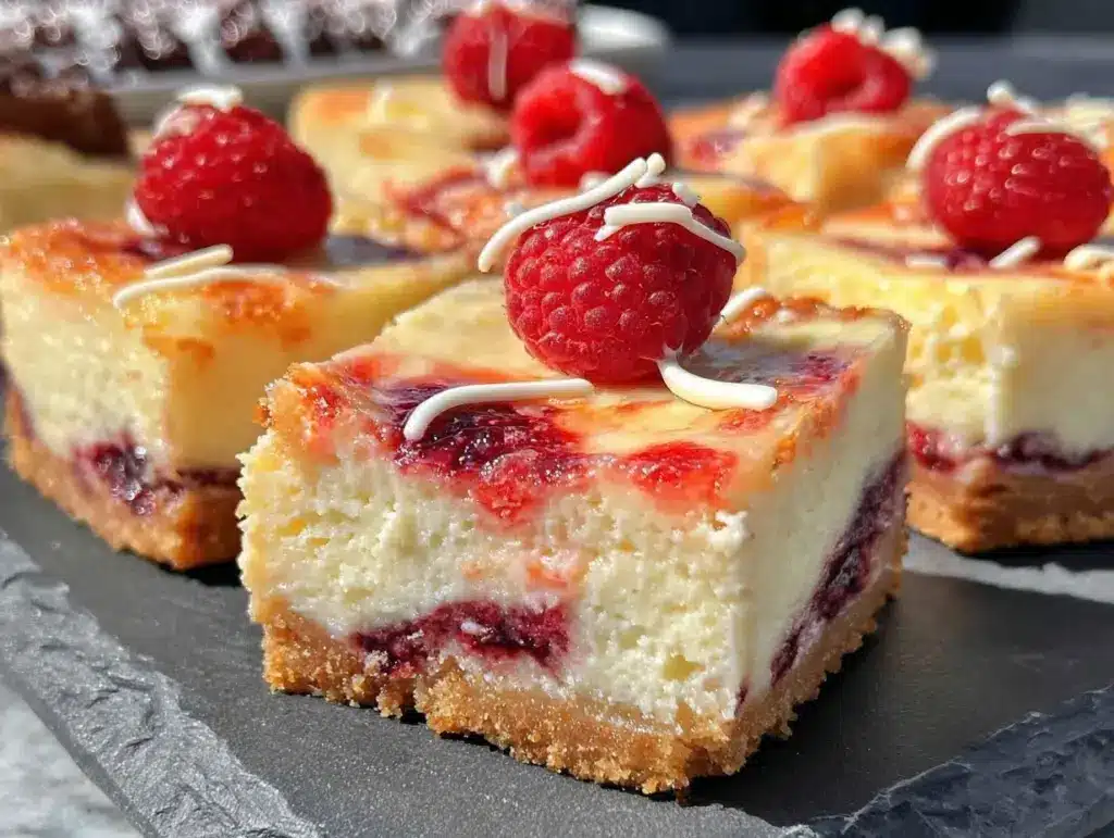 white chocolate raspberry cheesecake bars - featured image
