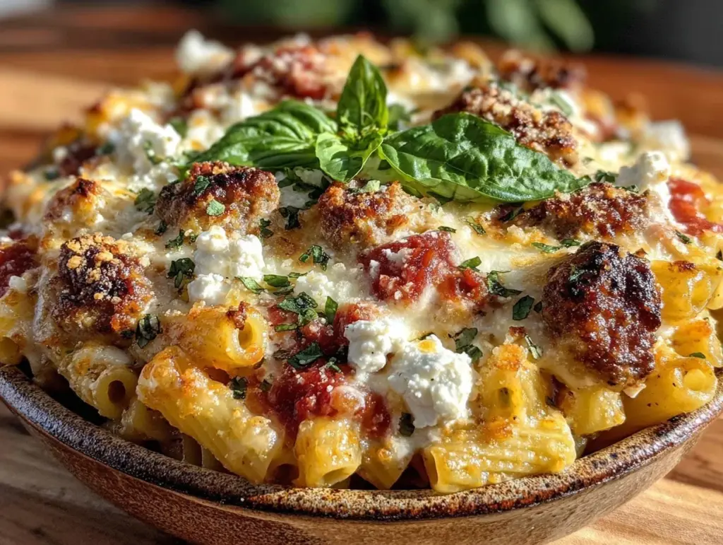 baked ziti with italian sausage and ricotta - featured image