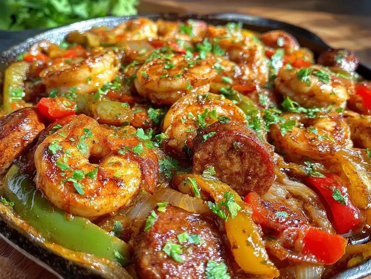 Cajun shrimp and sausage skillet preparation steps