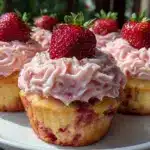 champagne and strawberry mimosa cupcakes - featured image