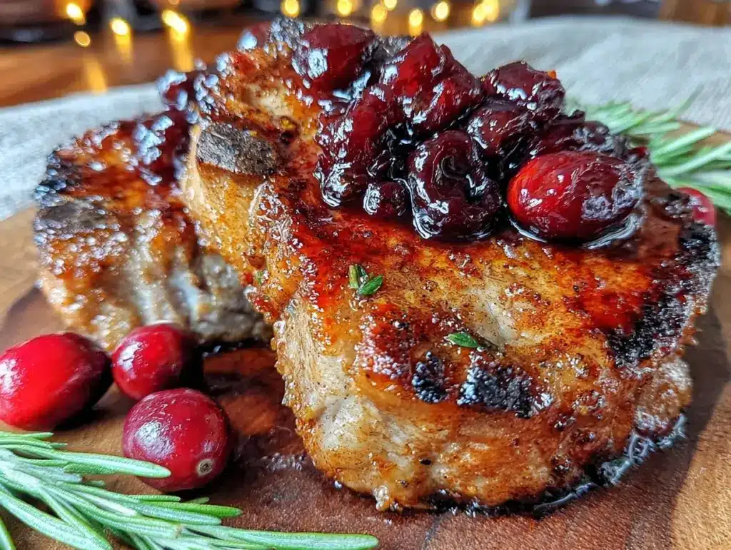 cherry balsamic glazed pork chops - featured image