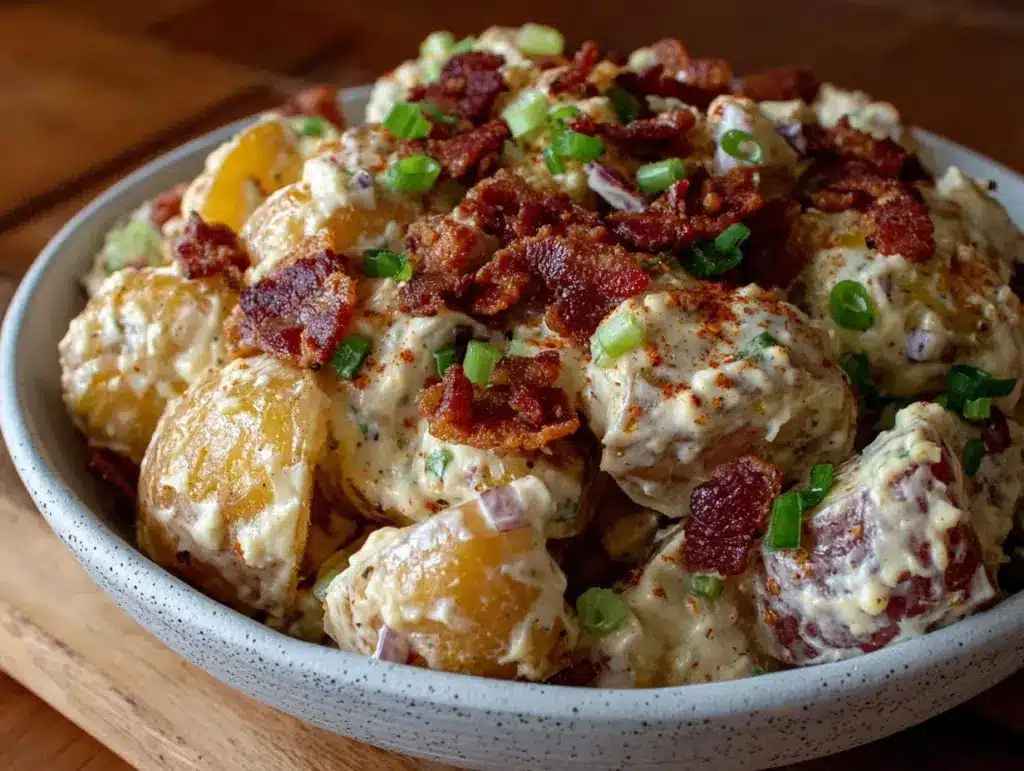classic american potato salad with bacon - featured image