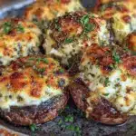 creamy artichoke and spinach stuffed mushrooms - featured image