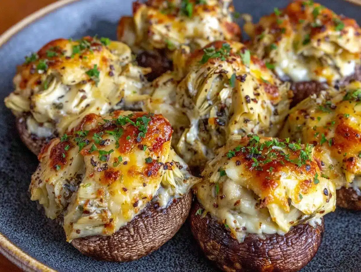 creamy artichoke and spinach stuffed mushrooms preparation steps