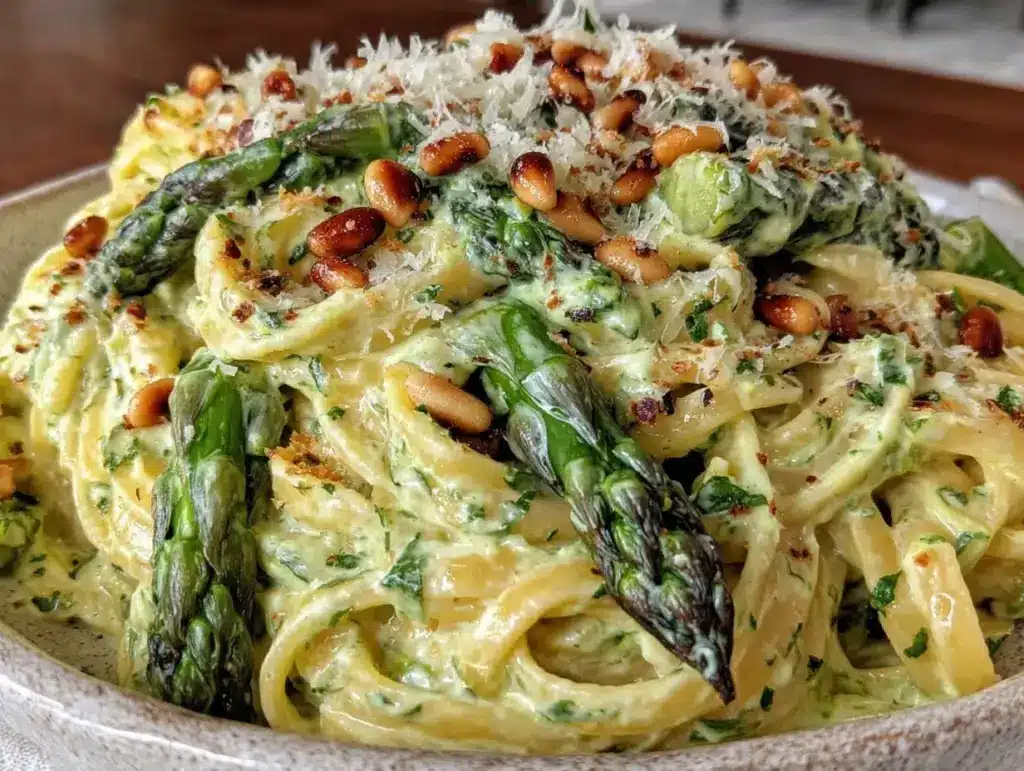creamy asparagus pasta - featured image