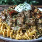 creamy beef stroganoff - featured image