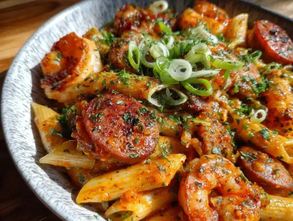 creamy cajun shrimp and sausage pasta - featured image