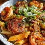 creamy cajun shrimp and sausage pasta - featured image