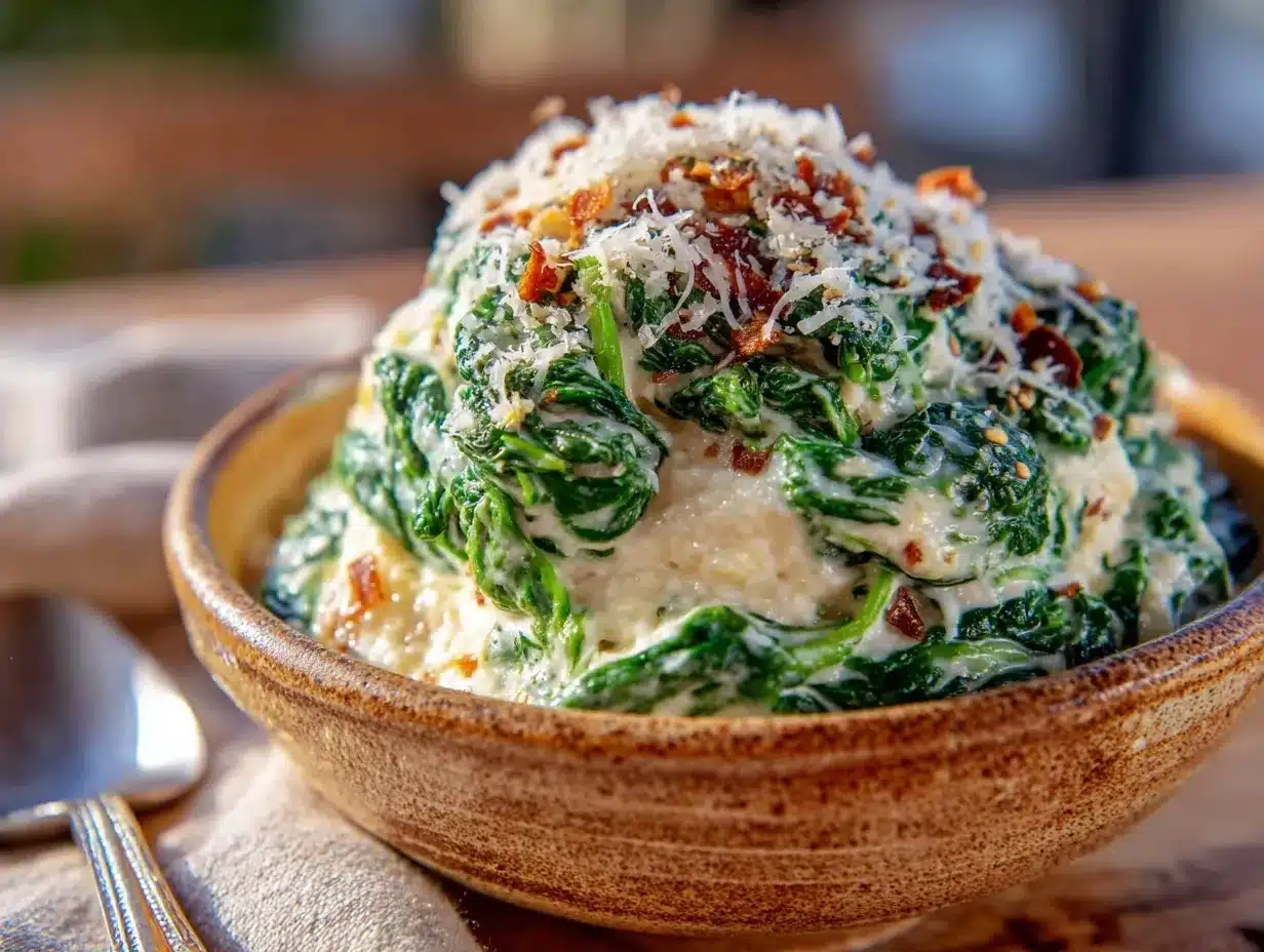 creamy creamed spinach with Parmesan preparation steps