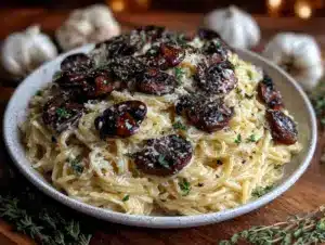 creamy garlic mushroom pasta - featured image