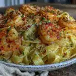 creamy garlic parmesan shrimp fettuccine - featured image